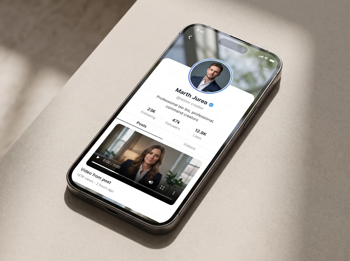 A Kwai creator profile on a smartphone showing the circular profile picture above a video post with its own cover image