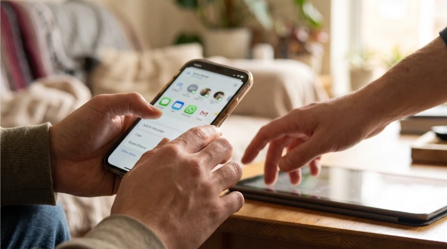 Tela do app do Kwai mostrando o botão de copiar link do vídeo