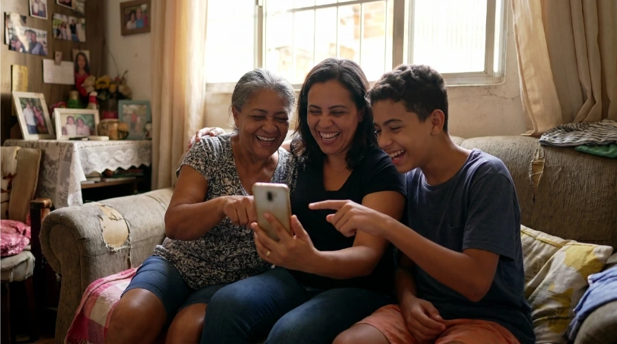 Pessoa usando o celular para assistir vídeos do Kwai